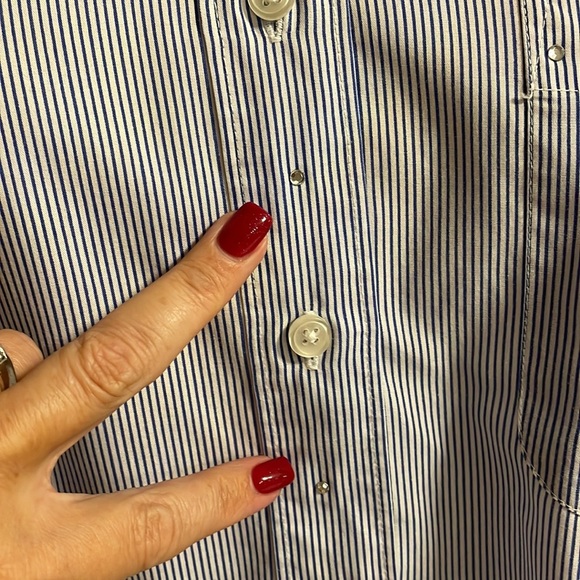Las Olas Women’s Winery appliqué striped button front shirt blue white / sz M - Picture 8 of 14